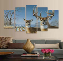 ELK & DEER IN MOTION- 5PC PANEL PAINTING