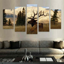 ELK & DEER IN MOTION- 5PC PANEL PAINTING