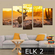 ELK & DEER IN MOTION- 5PC PANEL PAINTING