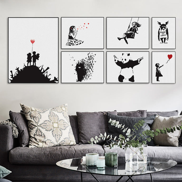 Banksy Black White Wall Living Room Canvas Painting