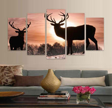 ELK & DEER IN MOTION- 5PC PANEL PAINTING