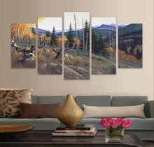 ELK & DEER IN MOTION- 5PC PANEL PAINTING