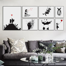 Banksy Black White Wall Living Room Canvas Painting